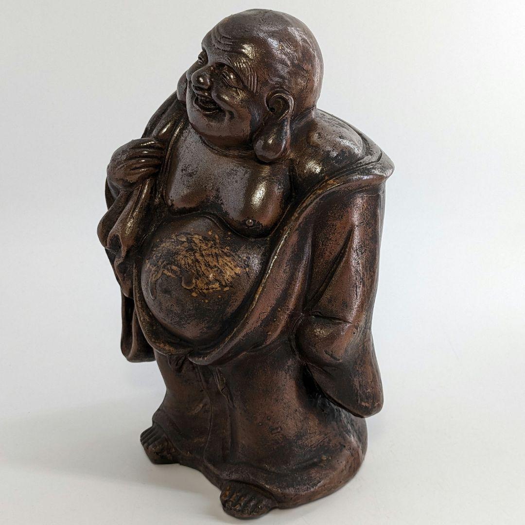 藤原龍湖 備前焼 布袋尊像 置物 七福神 縁起物 工芸品 開運招福 金運 財運