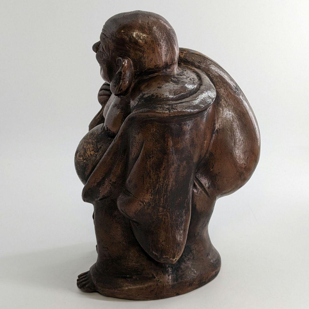 藤原龍湖 備前焼 布袋尊像 置物 七福神 縁起物 工芸品 開運招福 金運 財運