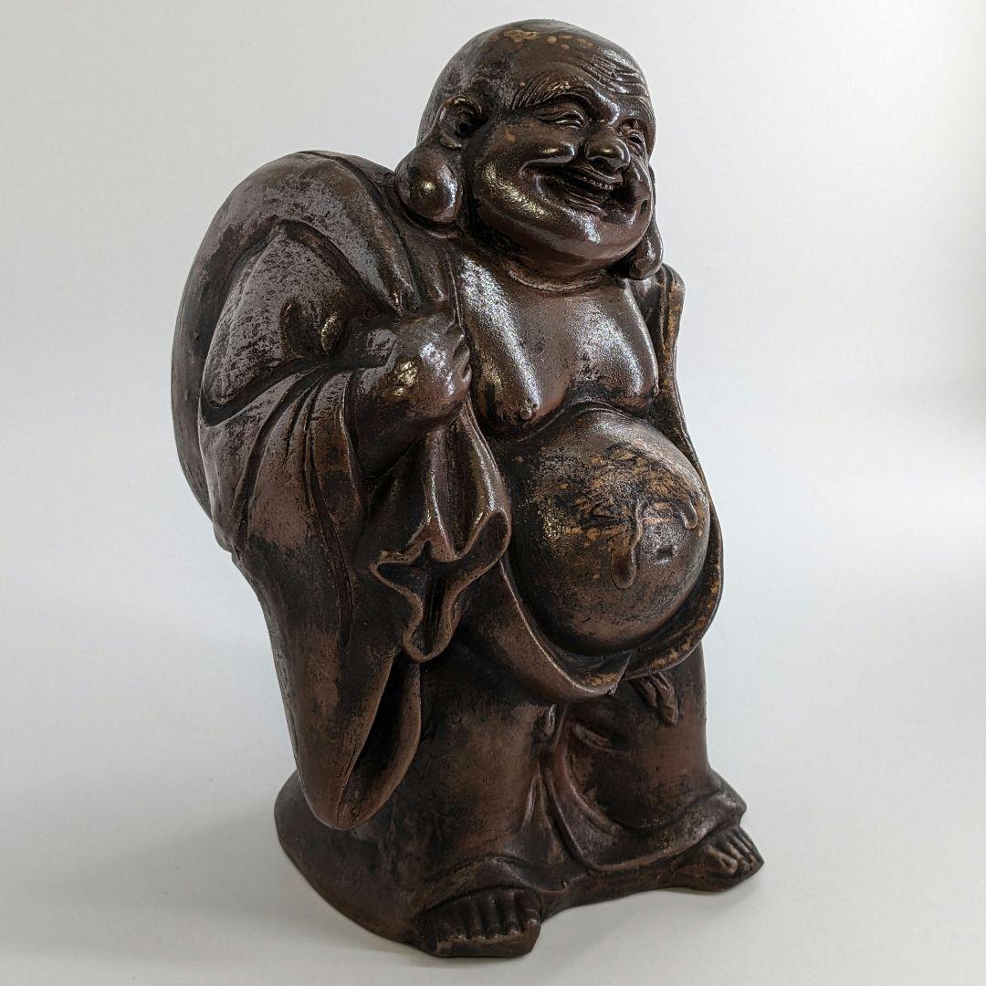 藤原龍湖 備前焼 布袋尊像 置物 七福神 縁起物 工芸品 開運招福 金運 財運