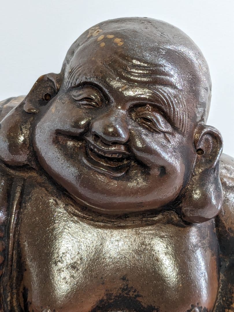 藤原龍湖 備前焼 布袋尊像 置物 七福神 縁起物 工芸品 開運招福 金運 財運
