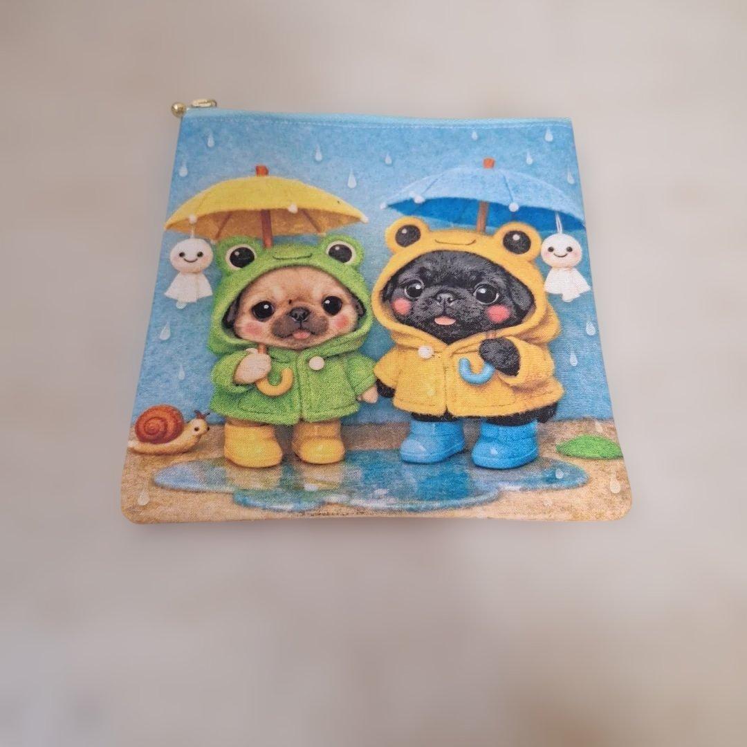 可愛いパネル生地　ハンドメイド　まちなしバッグ　フラットポーチ