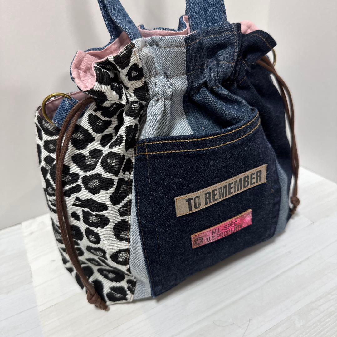 コロ葱(マロ)様　ハンドメイド　デニムリメイク　巾着トートバッグ