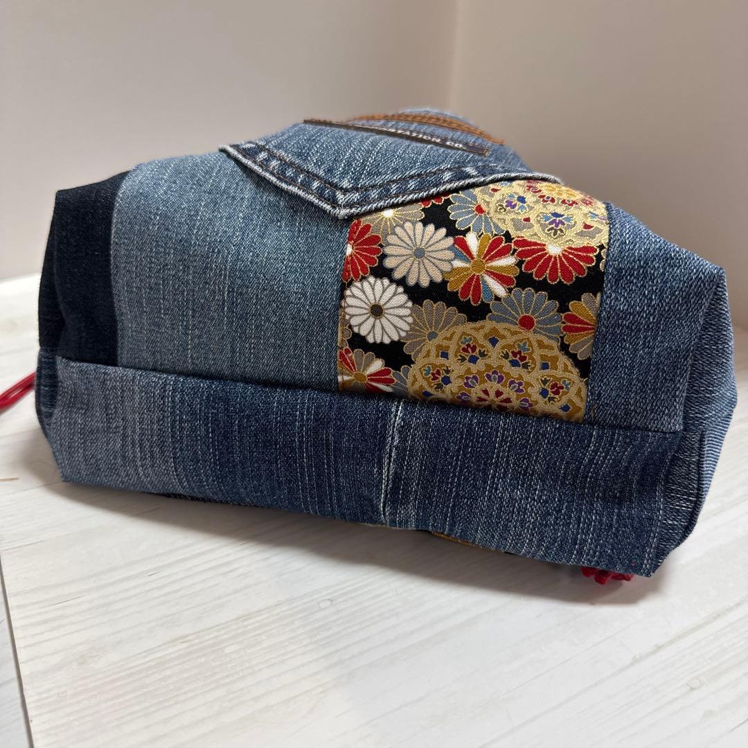 コロ葱(マロ)様　ハンドメイド　デニムリメイク　巾着トートバッグ