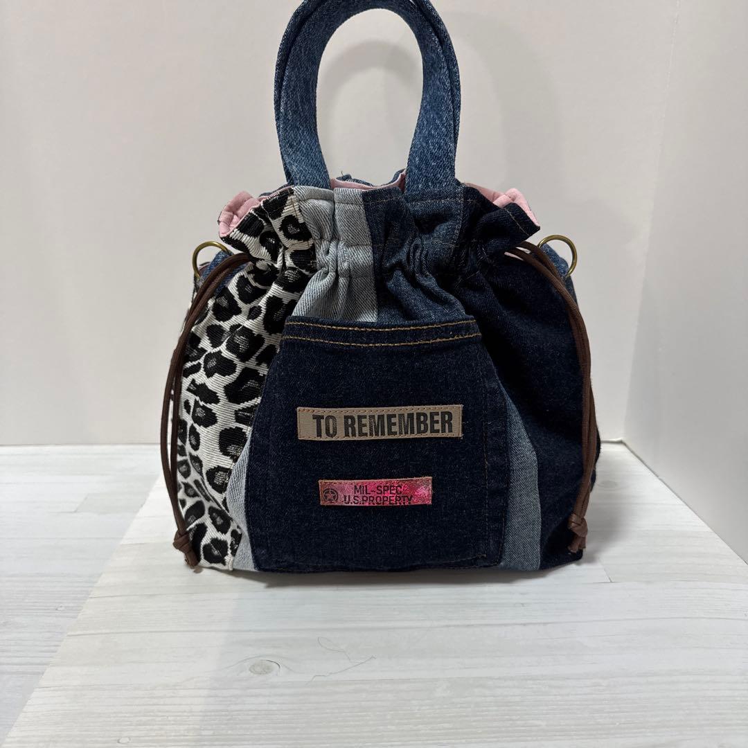 コロ葱(マロ)様　ハンドメイド　デニムリメイク　巾着トートバッグ