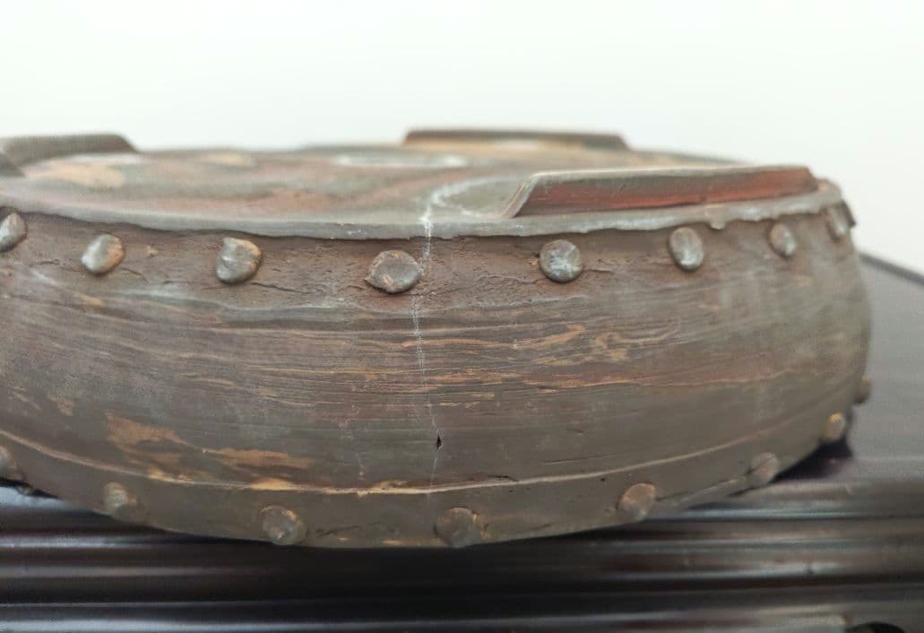 珍しいマーブル模様　盆栽鉢 直径約37.5cm×8cm　落款あり