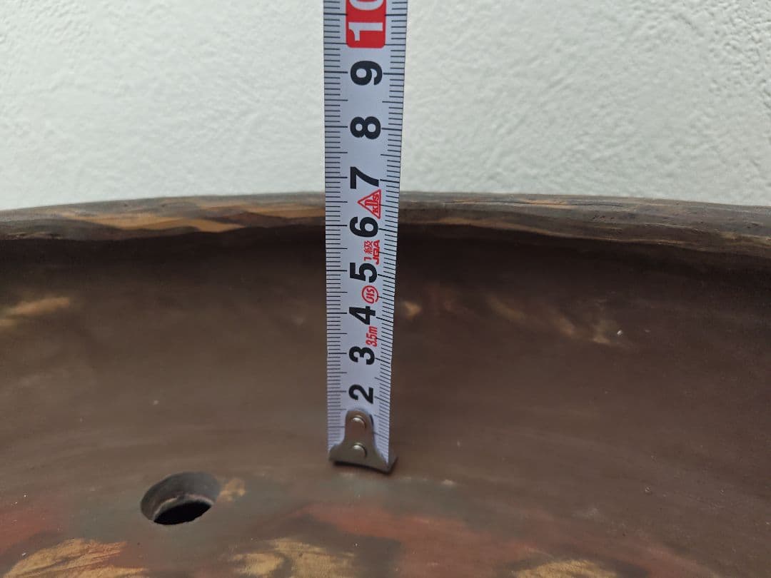 珍しいマーブル模様　盆栽鉢 直径約37.5cm×8cm　落款あり