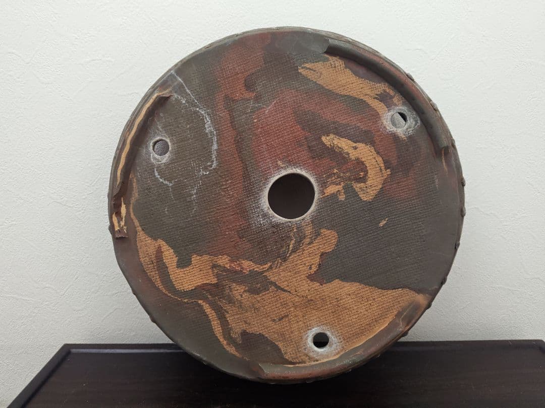 珍しいマーブル模様　盆栽鉢 直径約37.5cm×8cm　落款あり