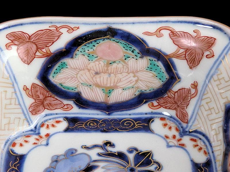 古伊万里　金襴手　獅子に牡丹の図　四方角向付　E990AS-CSb