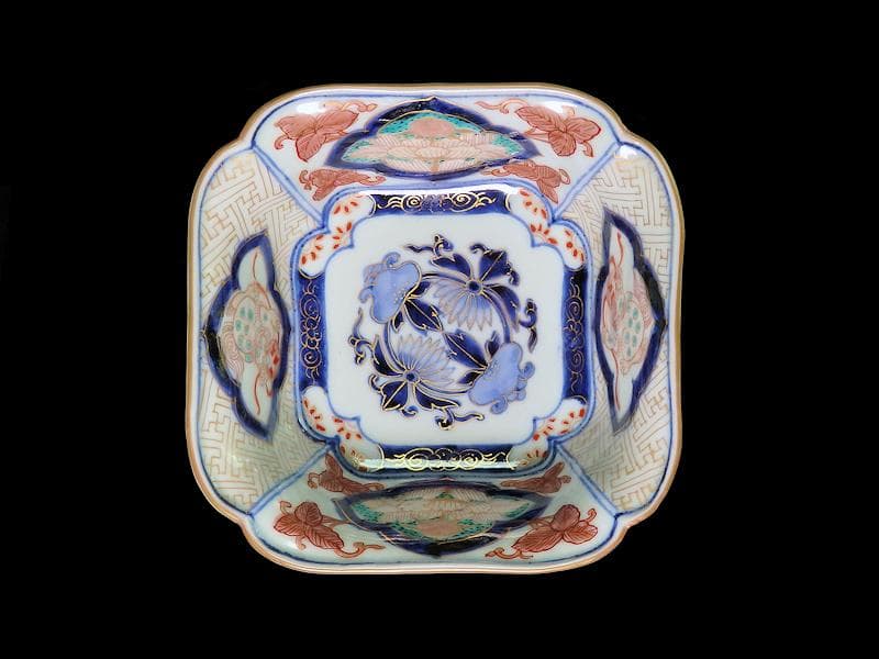 古伊万里　金襴手　獅子に牡丹の図　四方角向付　E990AS-CSb