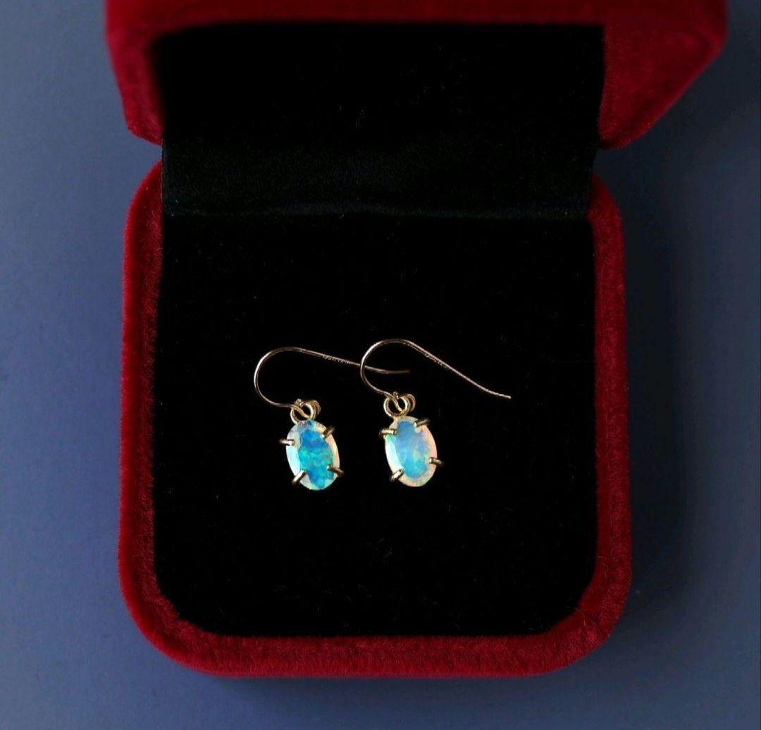 14kgf エチオピア産オパール枠留めピアス/イヤリング　金属アレルギー対応