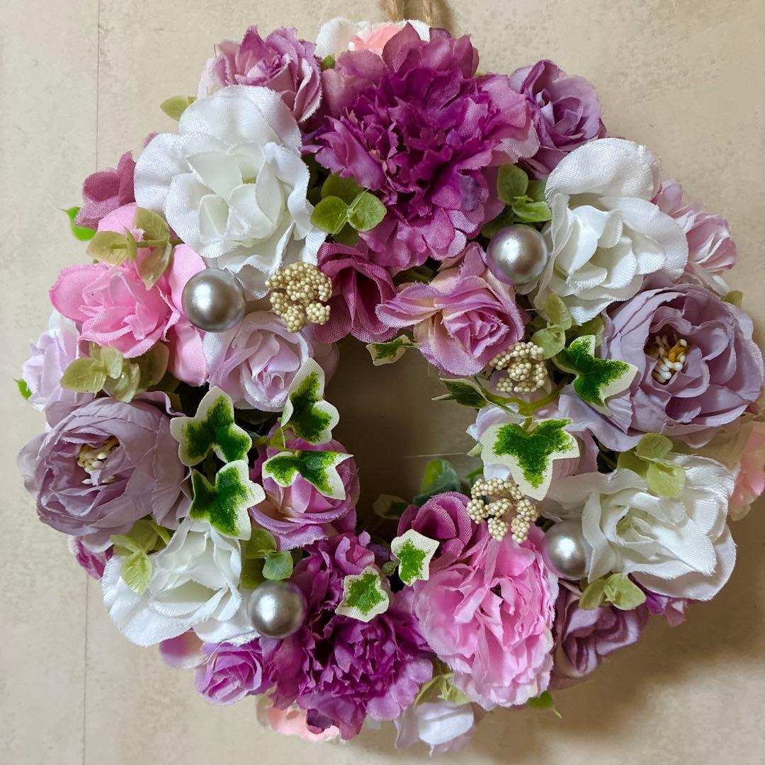 ✳️フラワーリース✳️purple＆pinkの小さなリース❤️19㎝☆フラワーアレンジ