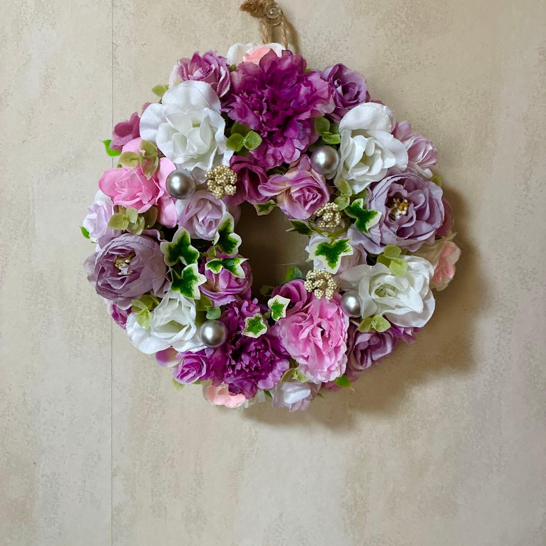 ✳️フラワーリース✳️purple＆pinkの小さなリース❤️19㎝☆フラワーアレンジ
