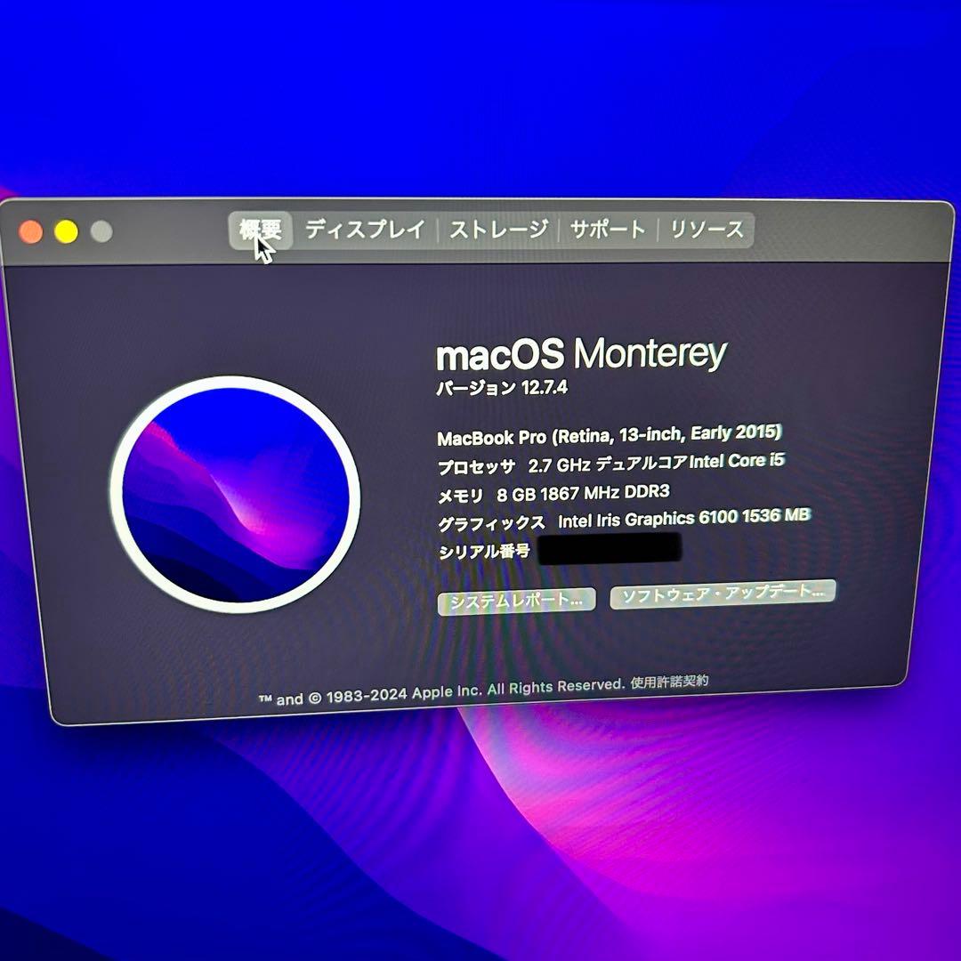 MacBook本体 MacBook Pro 13in Early 2015 8GB 121GB