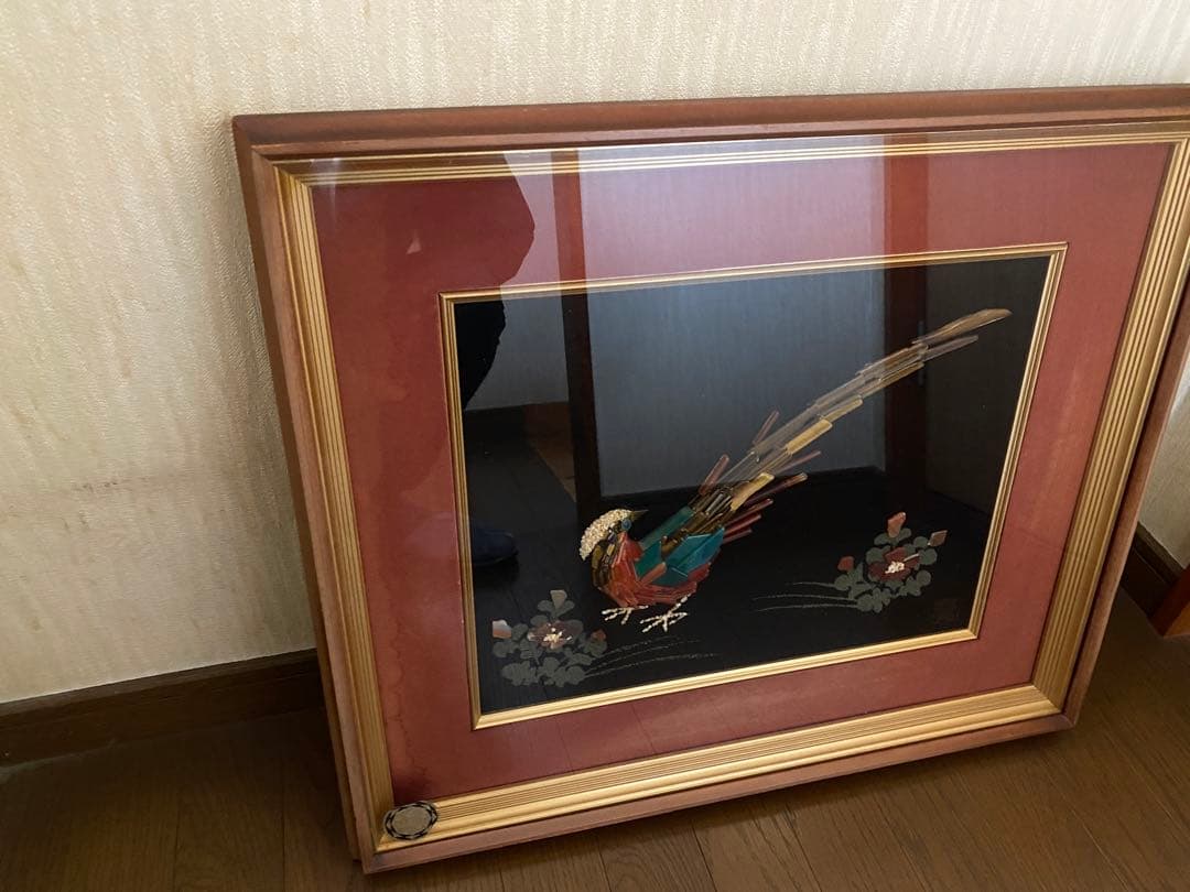 大理石画 孔雀絵 鳥 天然石 アート 額縁 額装