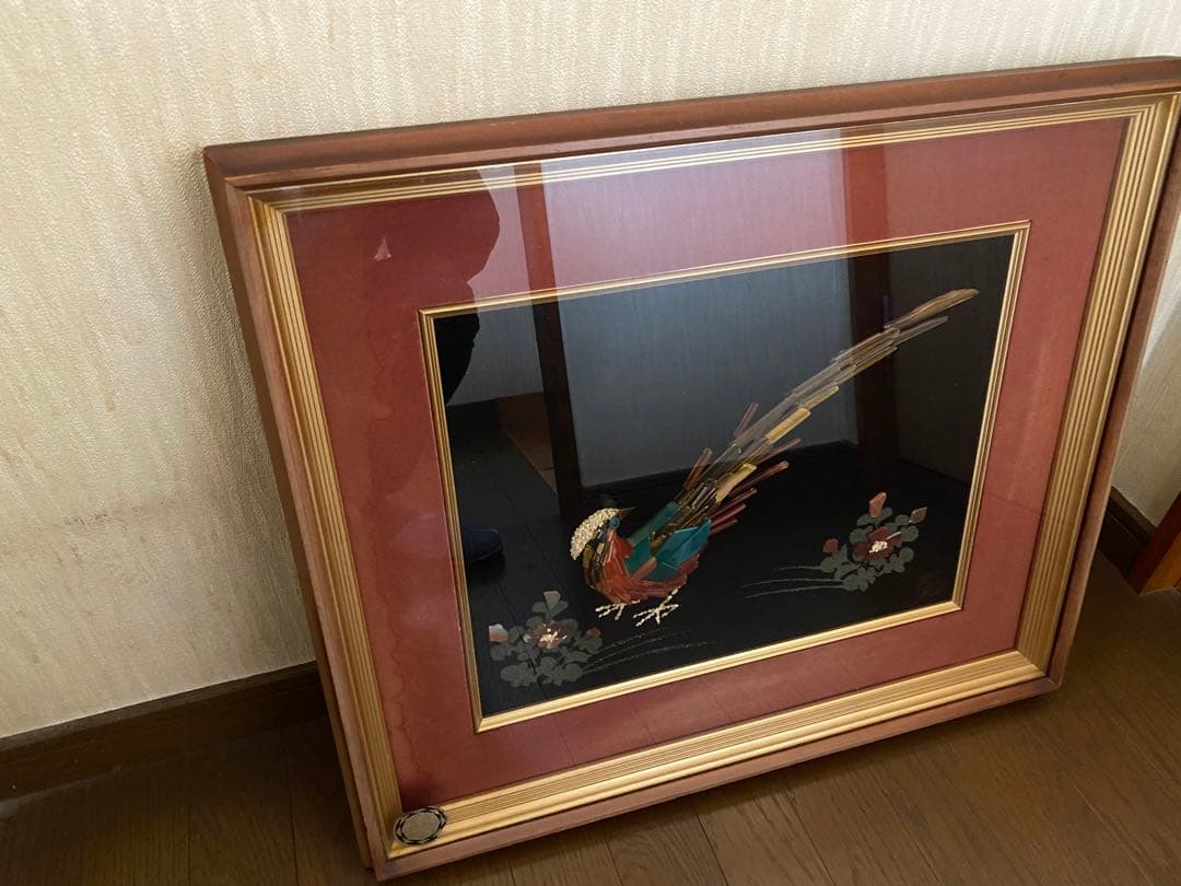大理石画 孔雀絵 鳥 天然石 アート 額縁 額装