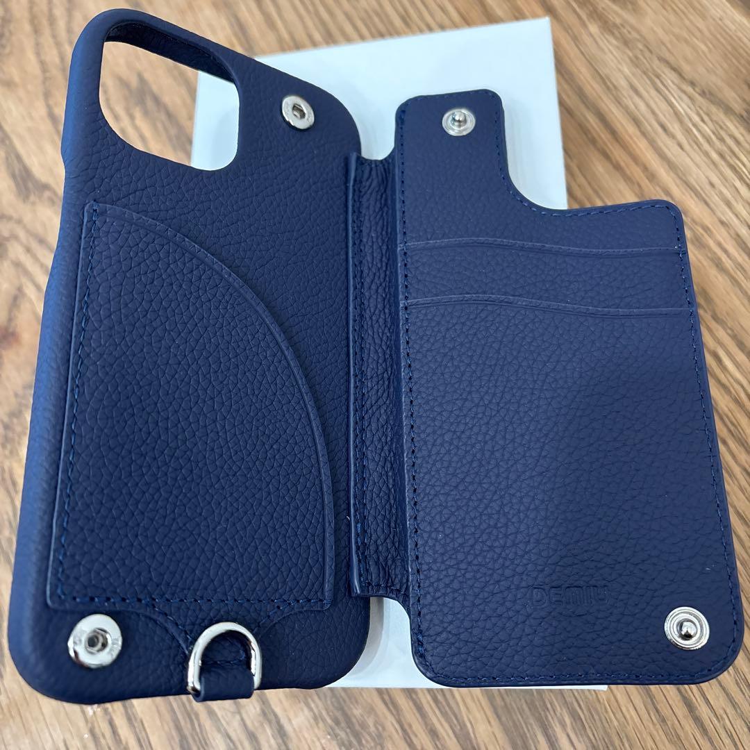 iPhone15 DEMIU ネイビー iPhoneケース カードポケット付き