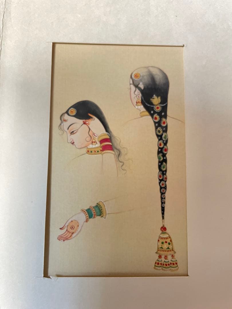 インド・ミニアチュール(細密画) 習作『美女』｜手描き｜アンティーク調｜一点物