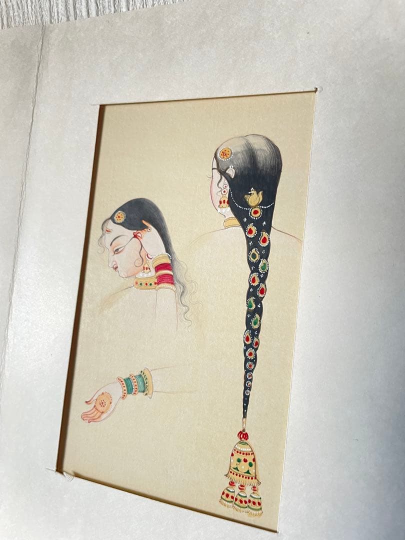 インド・ミニアチュール(細密画) 習作『美女』｜手描き｜アンティーク調｜一点物