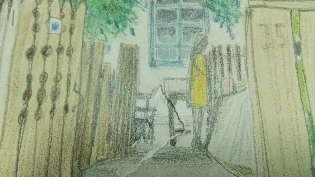 日本画家　丸山石根　民家　写生　破れ穴あり　ルーマニア？