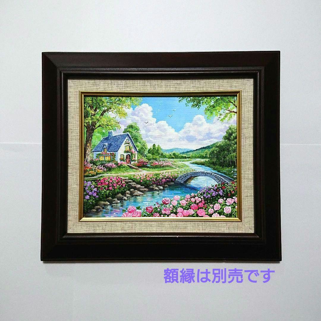 【バラが咲く頃】アクリル画 F3 風景画 絵画