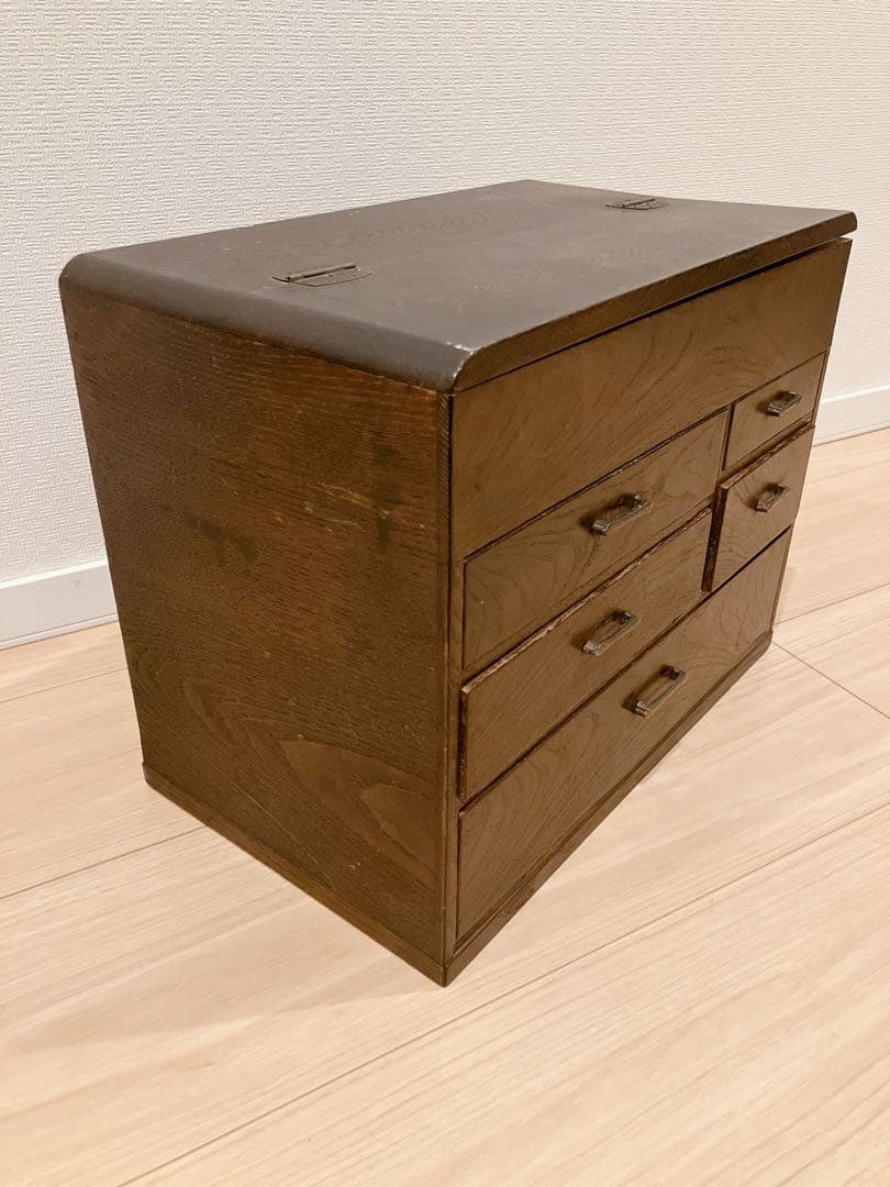 【昭和レトロ】天然木 針箱 裁縫箱 アンティーク 古道具 小物入れ 5杯