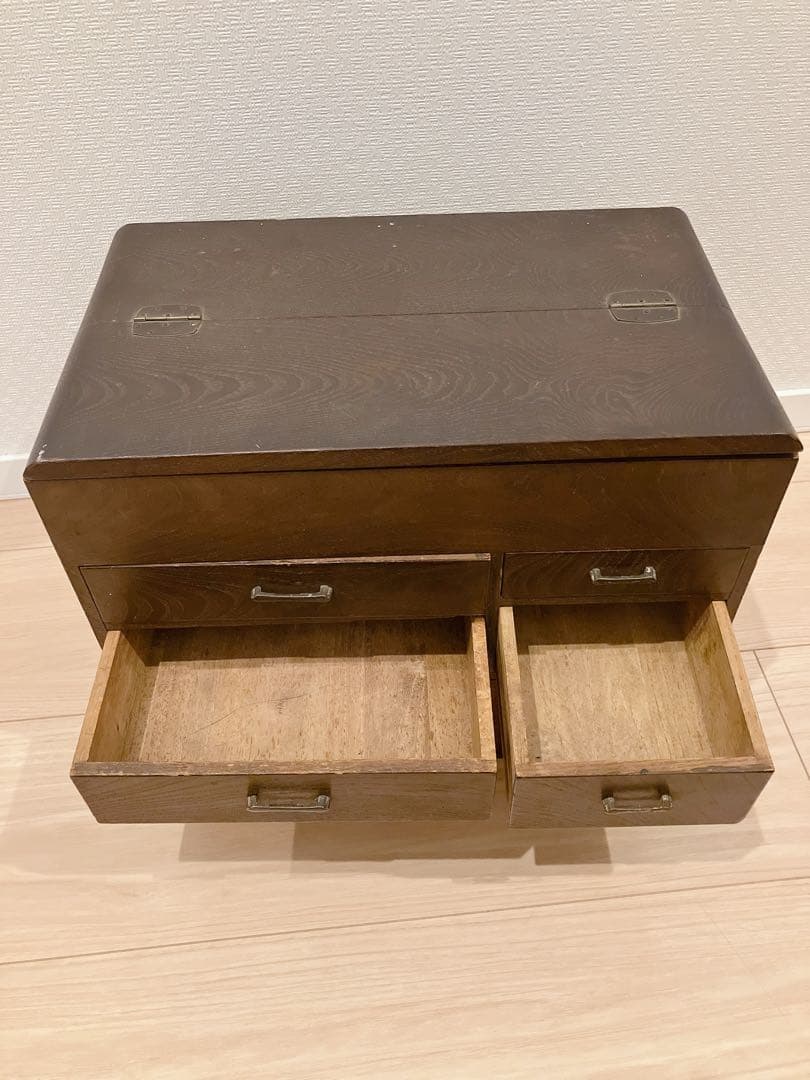 【昭和レトロ】天然木 針箱 裁縫箱 アンティーク 古道具 小物入れ 5杯