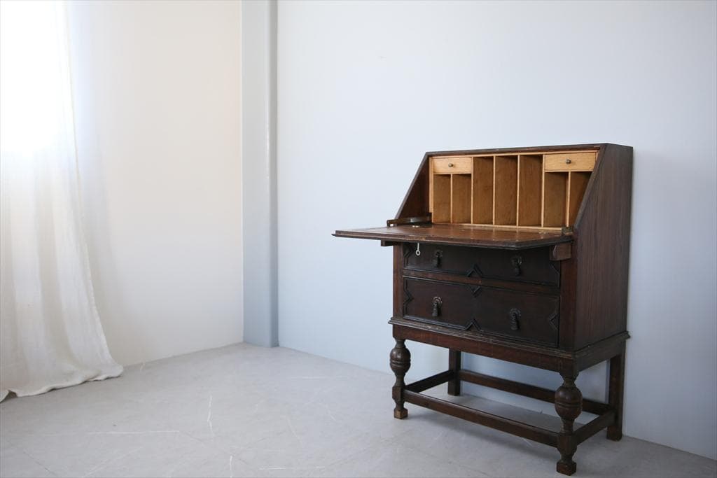 英国アンティーク木製ライティングビューロー/勉強机デスク/チェスト(92-225