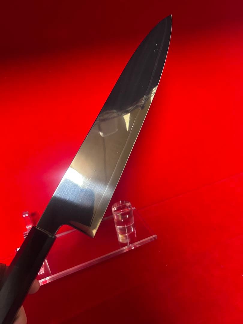 包丁　和牛刀　ハ寸　両刃三枚打　鏡面仕上げ　切味抜群　箱付　未使用品