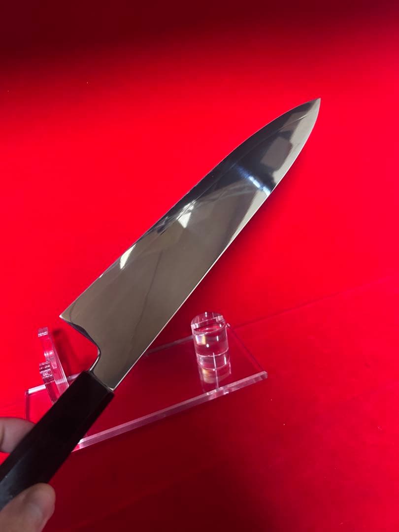 包丁　和牛刀　ハ寸　両刃三枚打　鏡面仕上げ　切味抜群　箱付　未使用品