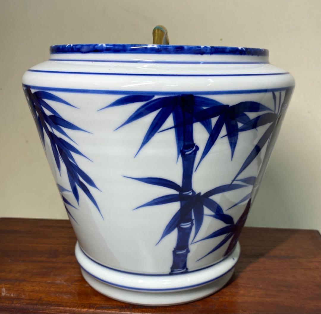 【茶道具】平安紫翠造　染付末広竹水指（共箱）