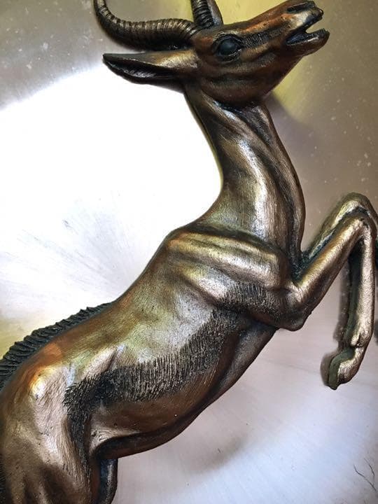 【値段交渉有り】1980年代 アフリカ製 スプリングボック 銅板 衝立 置物