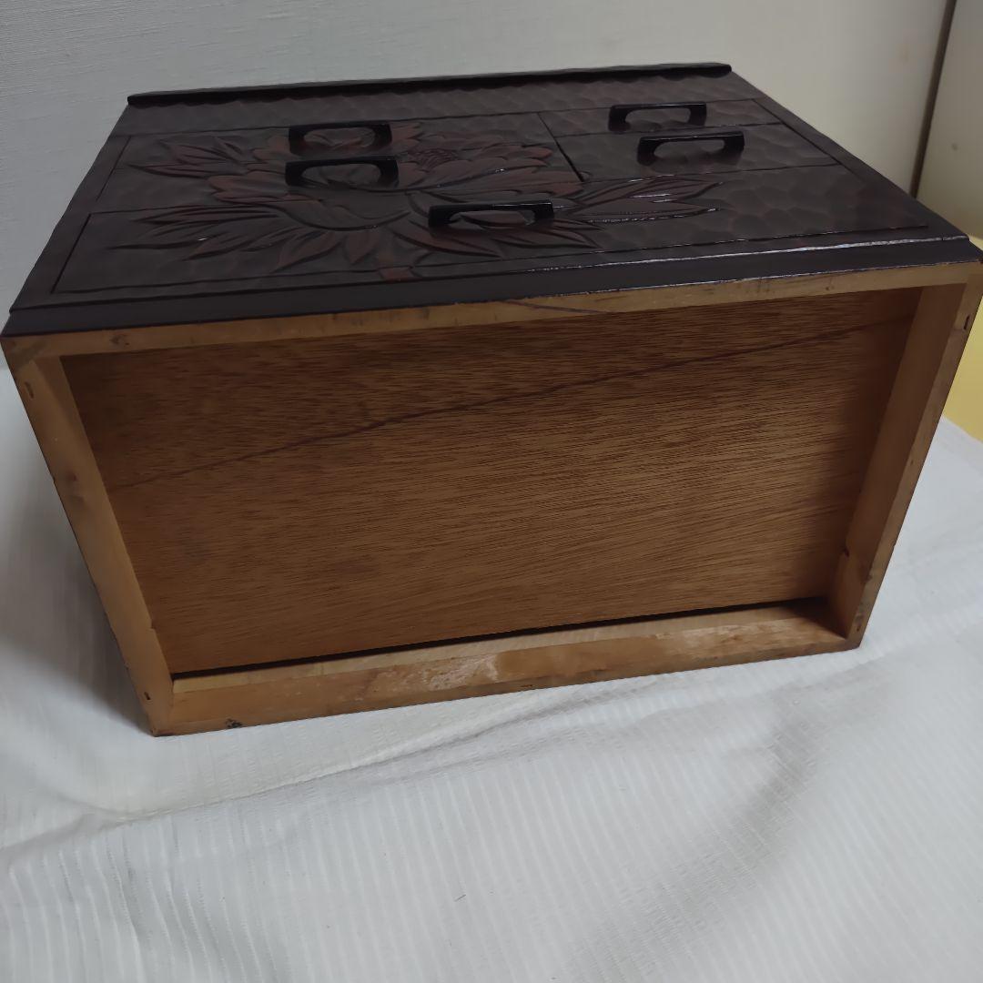 【良品】鎌倉彫り　整理箱　手彫り　アクセサリー　五引出し　隠し収納　上部収納