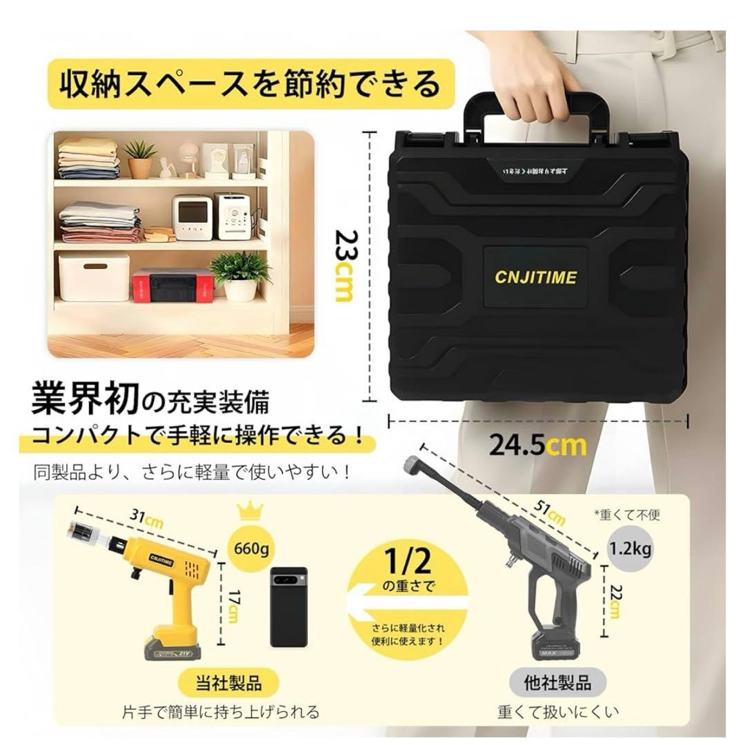コードレス高圧洗浄機 9MPa 2バッテリー 洗車 ベランダ掃除 収納ケース付
