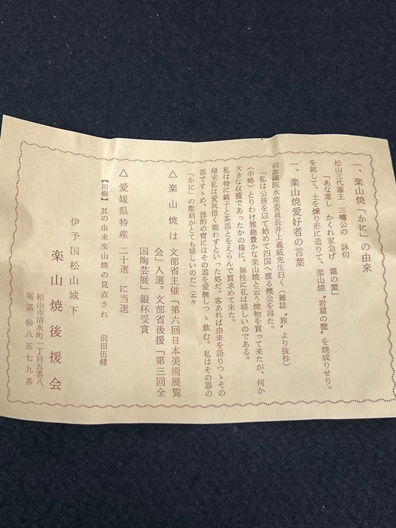 未使用　玉井楽山 蟹彫 茶碗 共布 共箱 検 茶道具 水月焼 二六焼 楽山焼