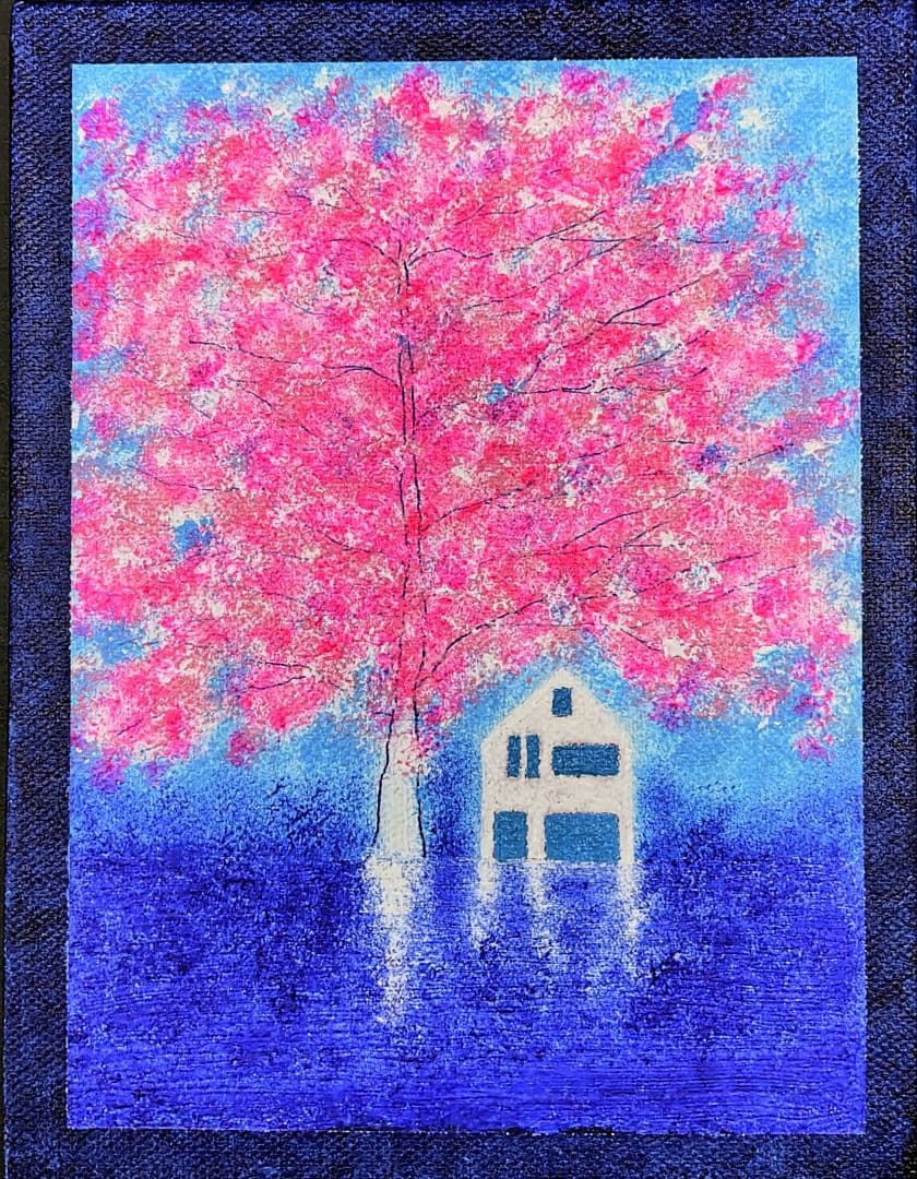 春の絵「さくら」手描きアクリル原画 キャンバスボード