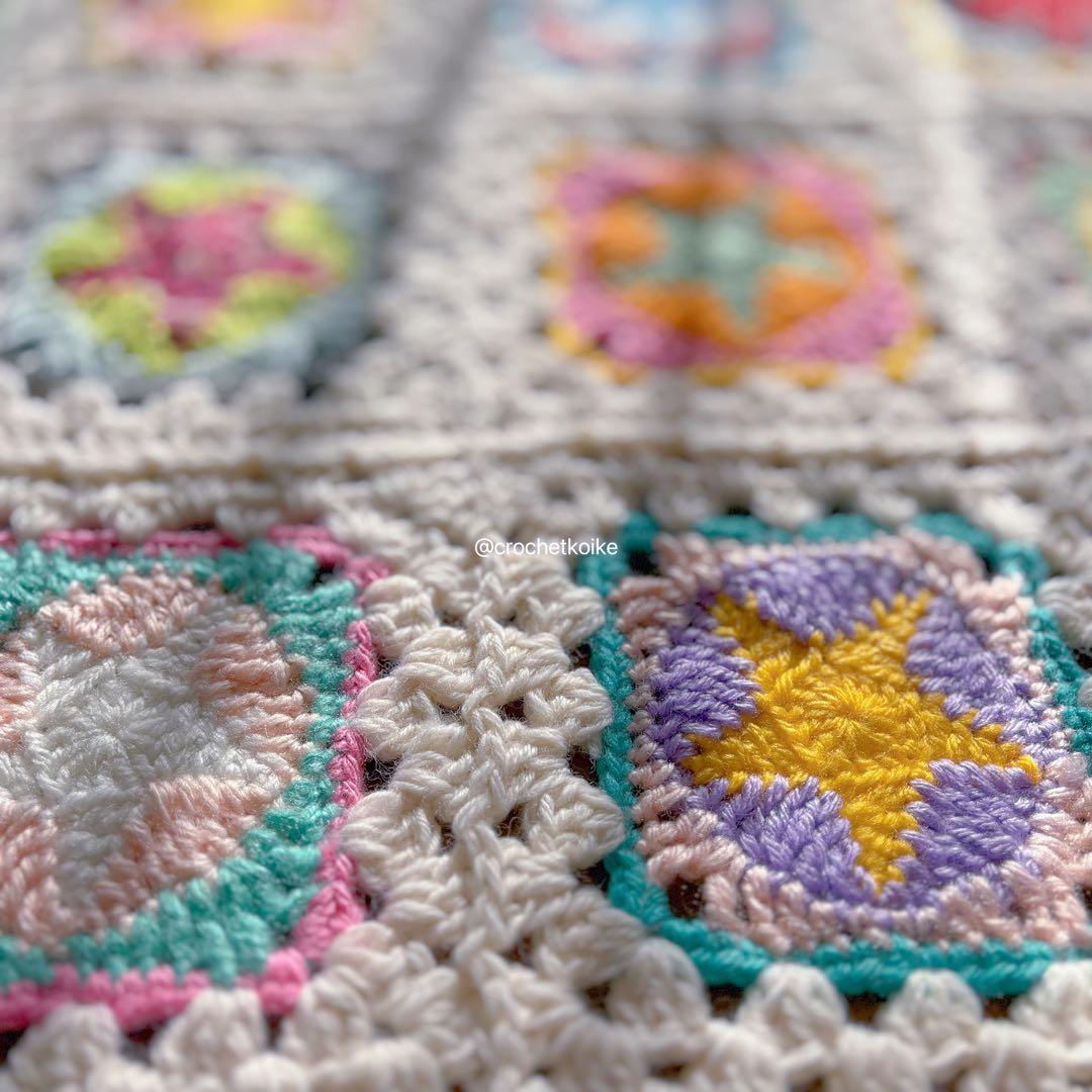 お値下げ❤️一点もの 手編みのブランケット　カラフルスターモチーフ