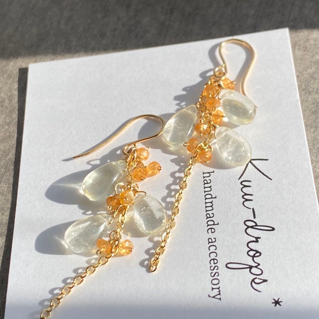 ♦︎希少石♦︎リビアングラス&オレンジガーネット✴︎14kgfピアスP230