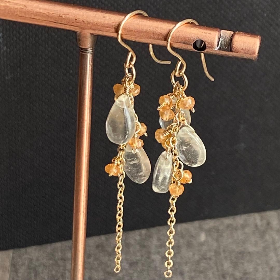 ♦︎希少石♦︎リビアングラス&オレンジガーネット✴︎14kgfピアスP230