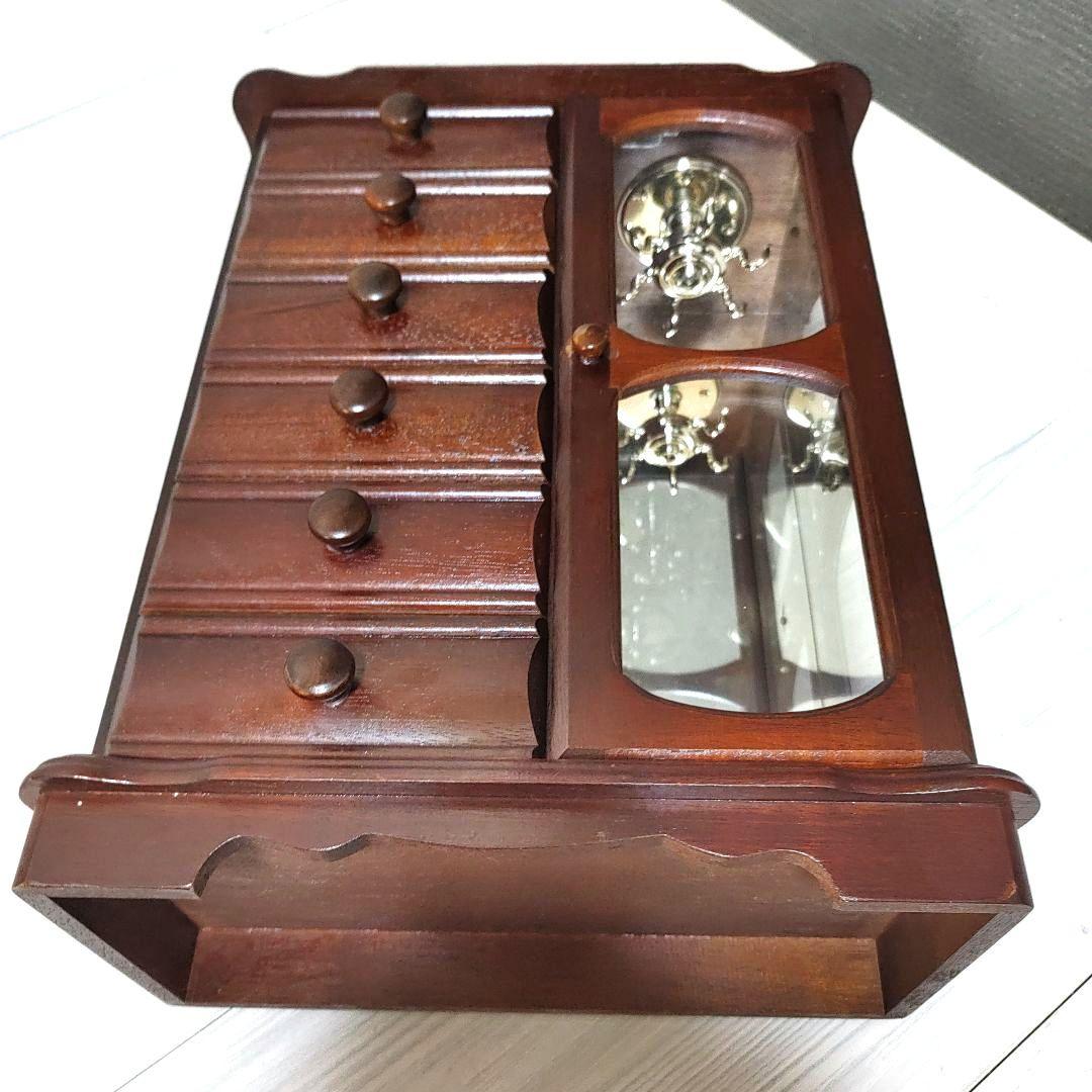 アンティーク　木製ジュエリー　アクセサリーボックス　引き出し6段　オルゴール