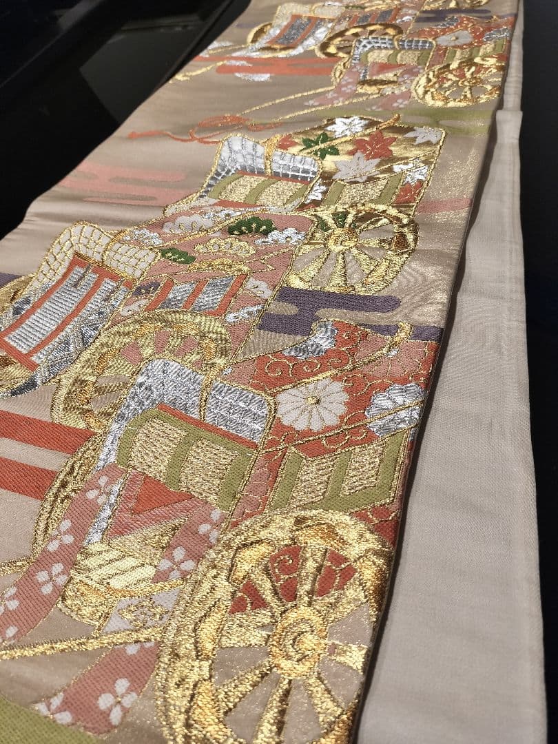 A924★逸品‼️ ひな祭り‼️御所車‼️正絹テーブルランナー2m12cm