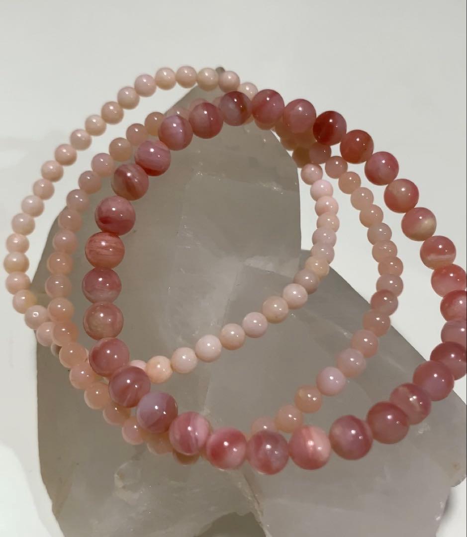 心にぬくもりを与えるパワー❣️★天然色★ ピンクオパール　6ミリのみブレスレット