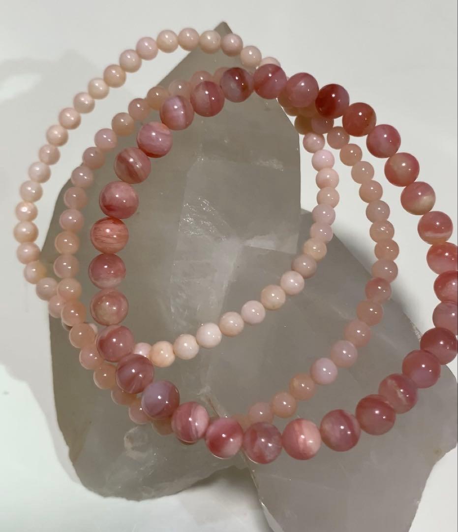 心にぬくもりを与えるパワー❣️★天然色★ ピンクオパール　6ミリのみブレスレット
