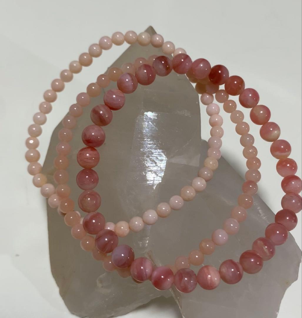 心にぬくもりを与えるパワー❣️★天然色★ ピンクオパール　6ミリのみブレスレット