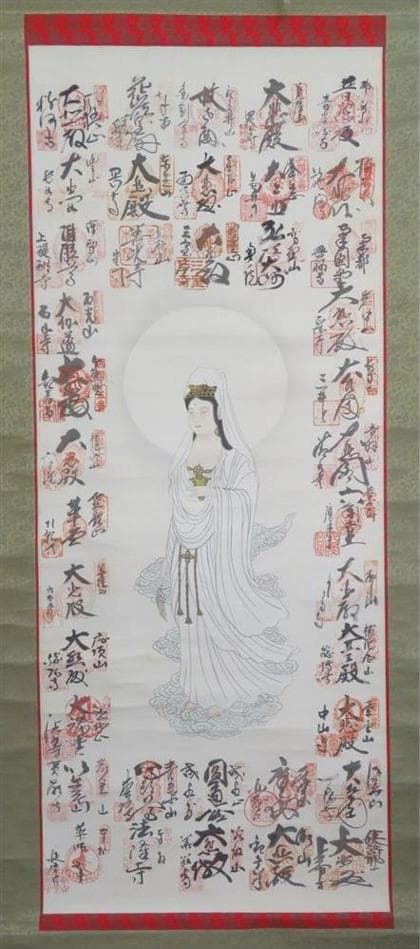 掛軸『西国三十三ヶ所霊場御朱印 札所巡礼』仏画 絹本 無地箱付 掛け軸 982