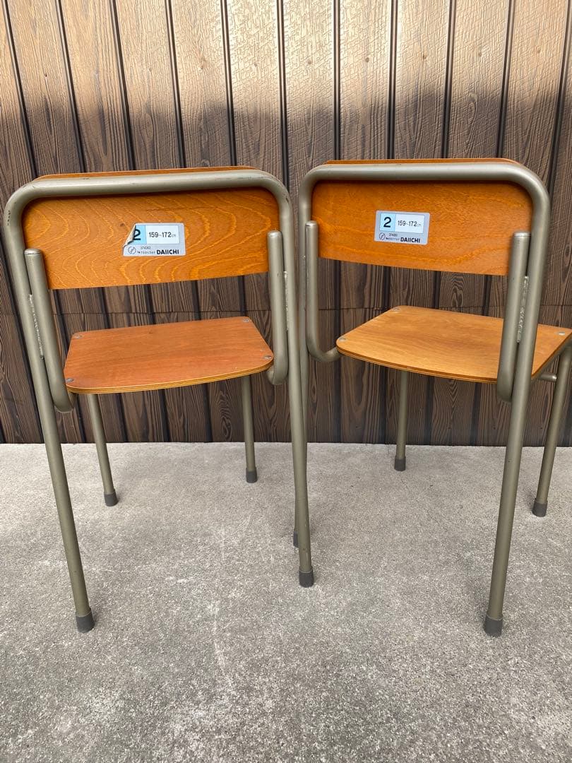 木製　スタッキングチェア　2脚　レトロ　学校イス　ヴィンテージ　什器　カフェ