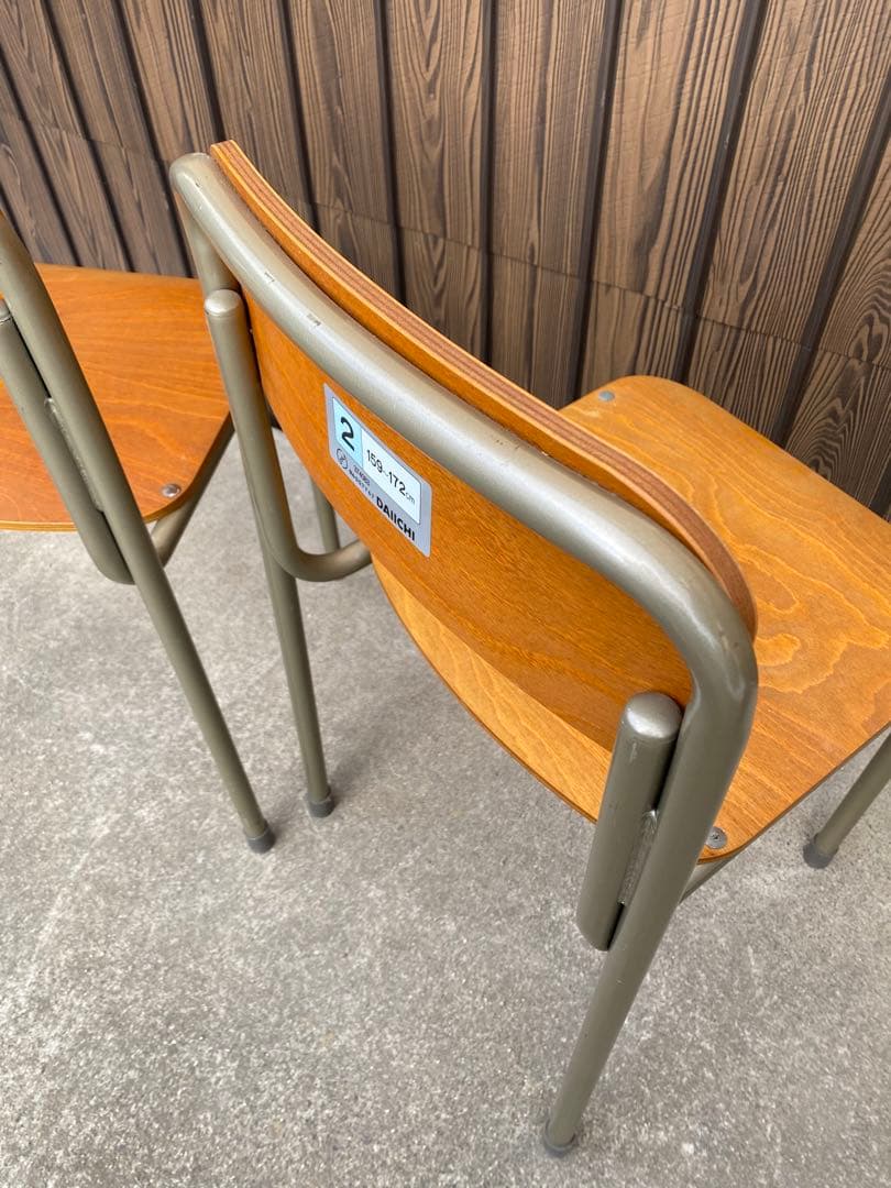 木製　スタッキングチェア　2脚　レトロ　学校イス　ヴィンテージ　什器　カフェ