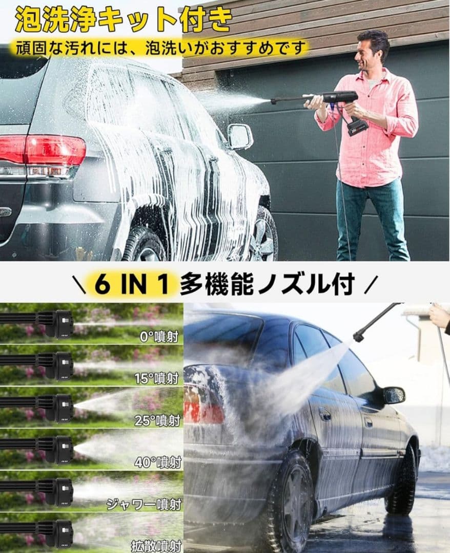高圧洗浄機 コードレス 充電式 20000mAh大容量 洗車 庭 外壁 大掃除