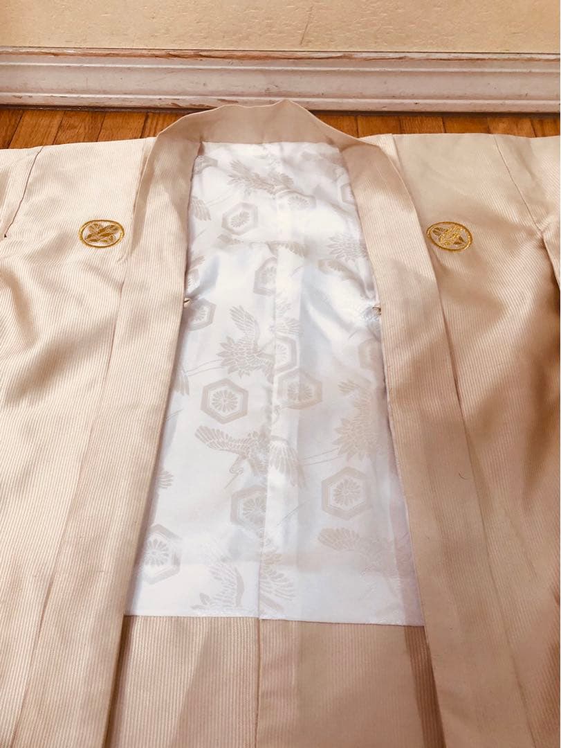 七五三 五歳京都御曹司御用達誂え‼️オフホワイト紋付アンサンブル格上安心フルセット