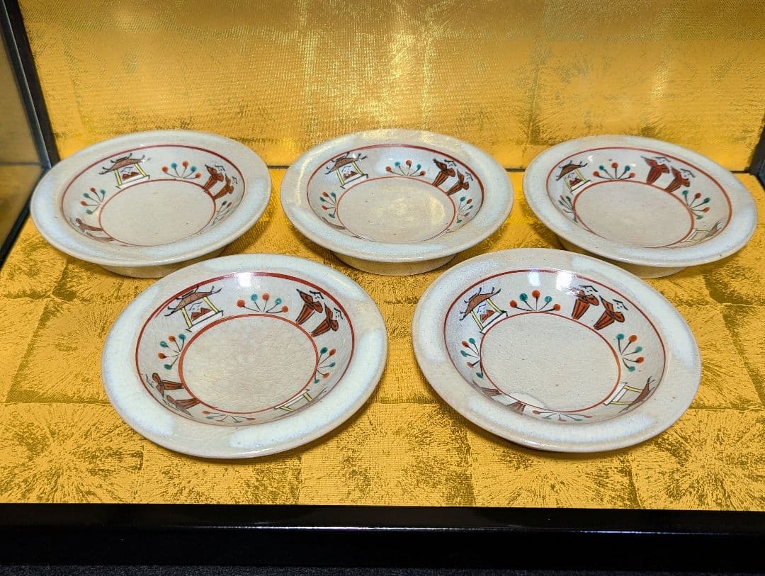 赤膚焼　奈良絵　高台皿　銘々皿　5枚