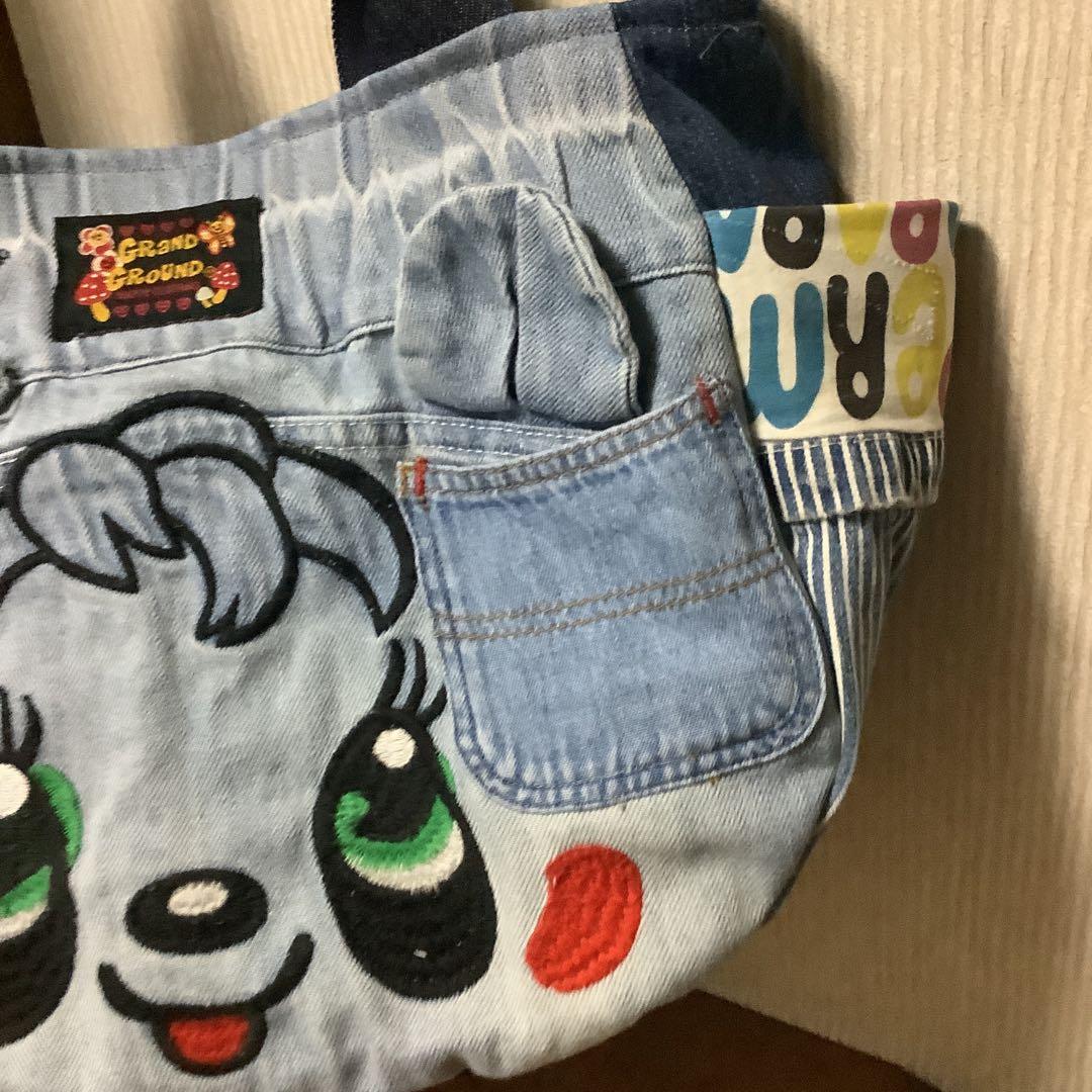 ハンドメイド　リメイクデニム　トートバッグ　サイドポケット＆Dカン付き
